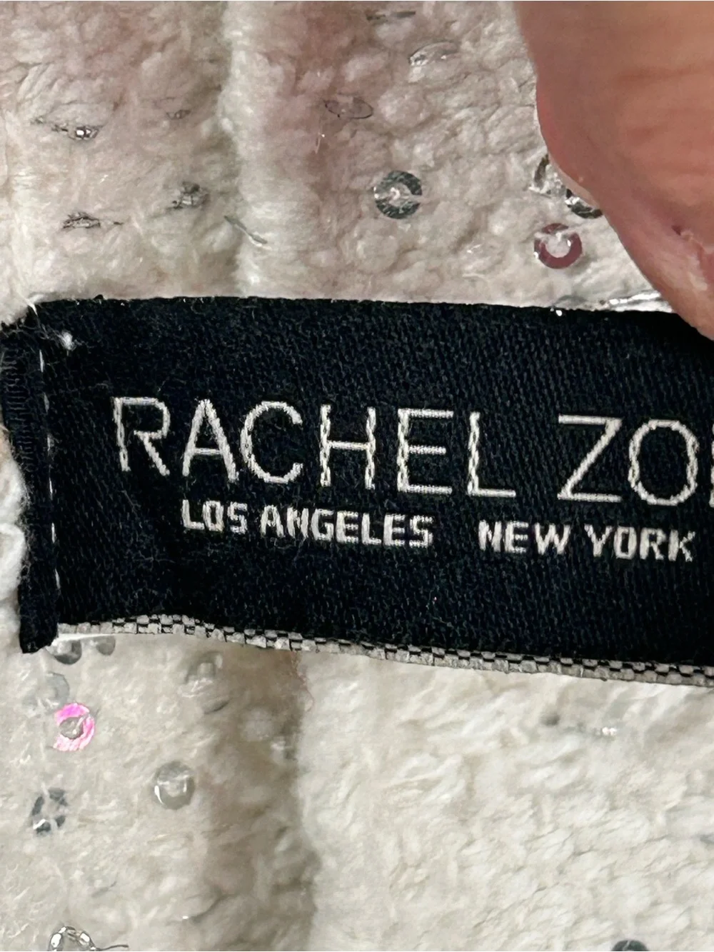 Rachel Zoe Creamy White Textured 16”x 72” Table Runner Tree Motif Silver Sequin